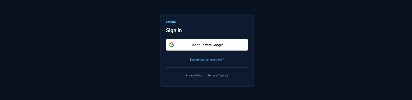 Sign up and manage your account · Sign in with your Google account to start using SPARK.